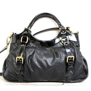 DEBORAH GALLO ITALY BLACK GENUINE LEATHER PATENT SATCHEL SHOULDER BAG HANDBAG